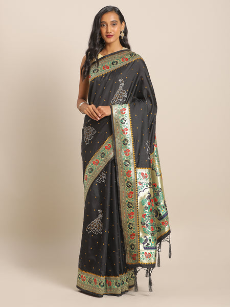 Deep Grey Jacquard Silk Heavy Work Designer Banarasi Saree Sari
