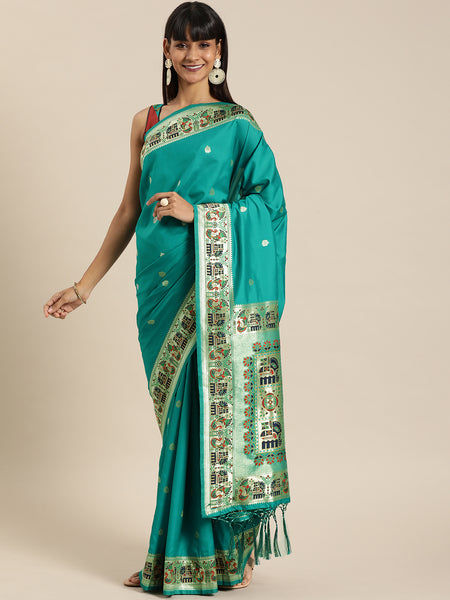 Sea green Jacquard Silk Heavy Work Designer Banarasi Saree Sari
