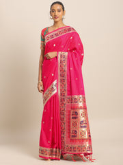 Pink Jacquard Silk Heavy Work Designer Banarasi Saree Sari