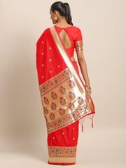 Red Jacquard Silk Heavy Work Designer Banarasi Saree Sari