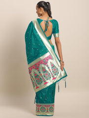 Sea Green Jacquard Silk Heavy Work Designer Banarasi Saree Sari