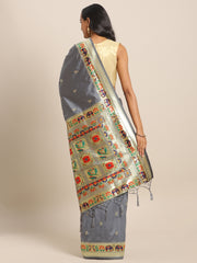 Grey Jacquard Silk Heavy Work Designer Banarasi Saree Sari