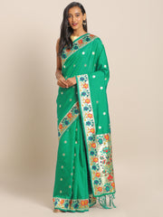 Green Jacquard Silk Heavy Work Designer Banarasi Saree Sari