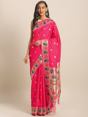 Pink Jacquard Silk Heavy Work Designer Banarasi Saree Sari
