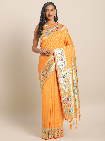Golden Yellow Jacquard Silk Heavy Work Designer Banarasi Saree Sari
