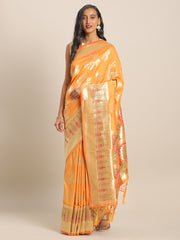 Golden yellow Jacquard Silk Heavy Work Designer Banarasi Saree Sari