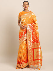 Yellow & Orange Jacquard Silk Heavy Work Designer Banarasi Saree Sari