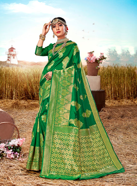 Green Poly Silk Heavy Work Designer Saree Sari