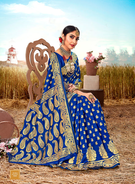 Blue Poly Silk Heavy Work Designer Saree Sari