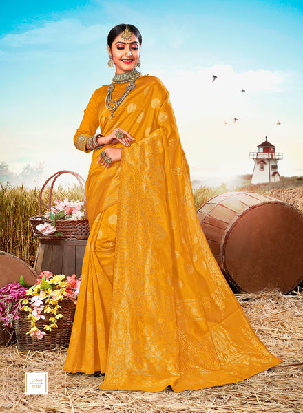 Yellow Poly Silk Heavy Work Designer Saree Sari