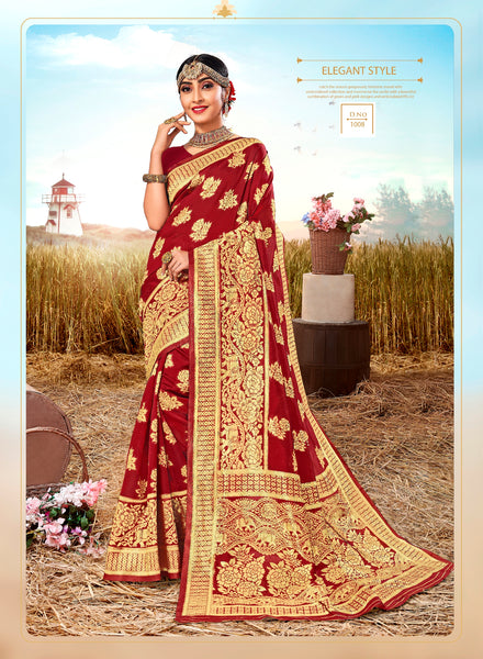 Maroon Poly Silk Heavy Work Designer Saree Sari