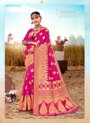 Deep Pink Poly Silk Heavy Work Designer Saree Sari