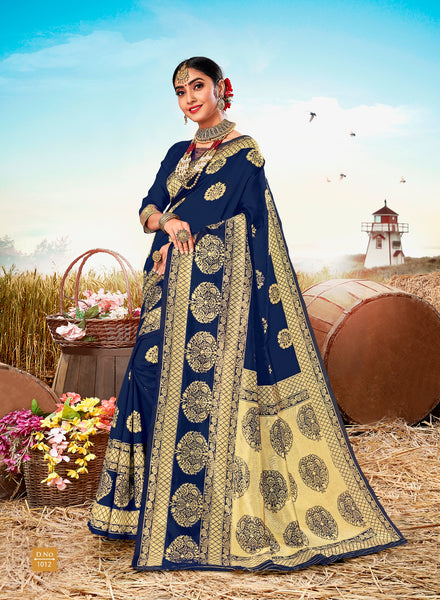 Deep Blue Poly Silk Heavy Work Designer Saree Sari