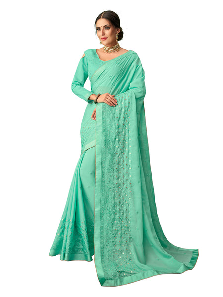 Sea Green Georgette Zari Embroidered Saree Sari
