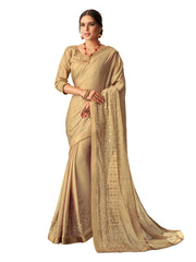 Gold Georgette Zari Embroidered Saree Sari