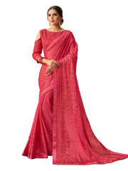 Red Georgette Zari Embroidered Saree Sari