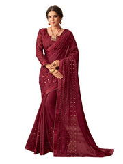 Maroon Georgette Zari Embroidered Saree Sari