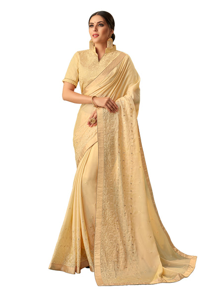 Yellow Georgette Zari Embroidered Saree Sari