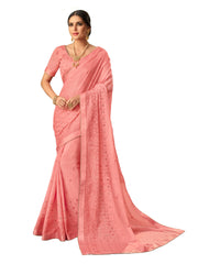 Pink Georgette Zari Embroidered Saree Sari