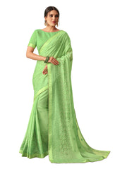 Green Georgette Zari Embroidered Saree Sari