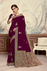 Burgundy Poly Silk Heavy Embroidered Work Fancy Designer Saree Sari