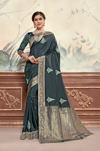 Black Poly Silk Heavy Embroidered Work Fancy Designer Saree Sari