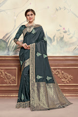 Black Poly Silk Heavy Embroidered Work Fancy Designer Saree Sari