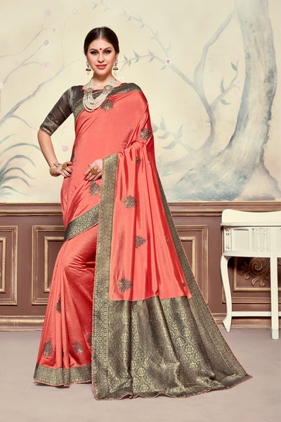 Pink Poly Silk Heavy Embroidered Work Fancy Designer Saree Sari