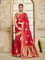 Red Poly Silk Heavy Embroidered Work Fancy Designer Saree Sari