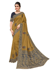 Moss Green Two-Tone Silk Fabrics Heavy Embroidered Beautiful Floral Designer Saree Sari