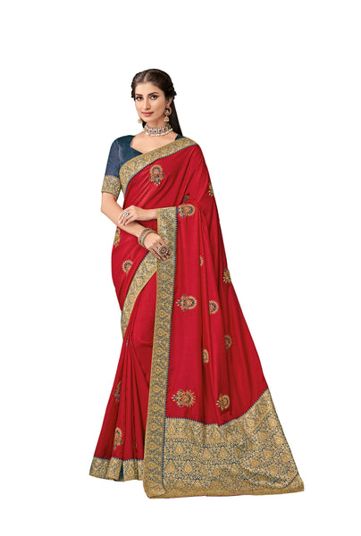 Red Poly Silk Jacquard Pallu Heavy Work Saree Sari