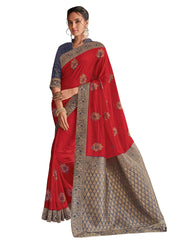 Red Poly Silk Heavy Work Saree Sari