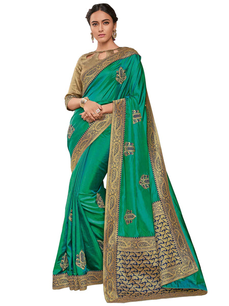 Green Poly Silk Heavy Work Saree Sari