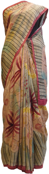 Multicolor Designer Wedding Partywear Pure Crepe Hand Brush Reprinted Kolkata Saree Sari RP100