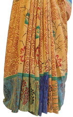 Multicolor Designer Wedding Partywear Pure Crepe Hand Brush Reprinted Kolkata Saree Sari RP102