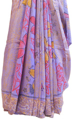 Multicolor Designer Wedding Partywear Pure Crepe Hand Brush Reprinted Kolkata Saree Sari RP106