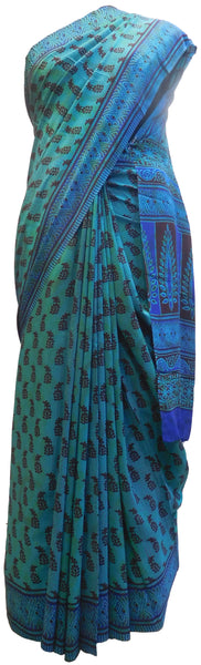 Multicolor Designer Wedding Partywear Pure Crepe Hand Brush Reprinted Kolkata Saree Sari RP116