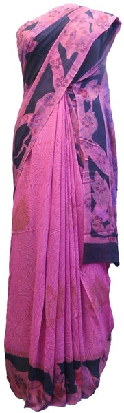 Multicolor Designer Wedding Partywear Pure Crepe Hand Brush Reprinted Kolkata Saree Sari RP123