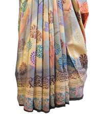 Multicolor Designer Wedding Partywear Pure Crepe Hand Brush Reprinted Kolkata Saree Sari RP124