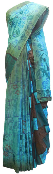 Multicolor Designer Wedding Partywear Pure Crepe Hand Brush Reprinted Kolkata Saree Sari RP125