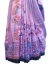 Multicolor Designer Wedding Partywear Pure Crepe Hand Brush Reprinted Kolkata Saree Sari RP129