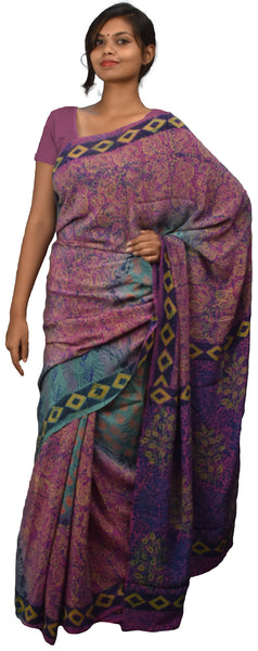 Multicolor Designer Wedding Partywear Pure Crepe Hand Brush Reprinted Kolkata Saree Sari RP131