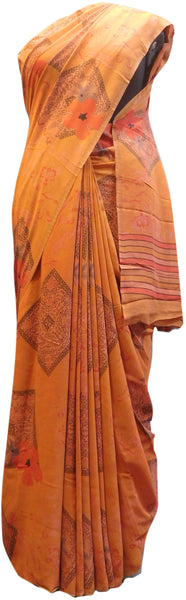 Multicolor Designer Wedding Partywear Pure Crepe Hand Brush Reprinted Kolkata Saree Sari RP144