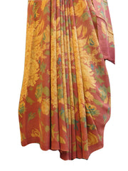 Multicolor Designer Wedding Partywear Pure Crepe Hand Brush Reprinted Kolkata Saree Sari RP154