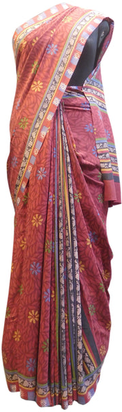 Multicolor Designer Wedding Partywear Pure Crepe Hand Brush Reprinted Kolkata Saree Sari RP156