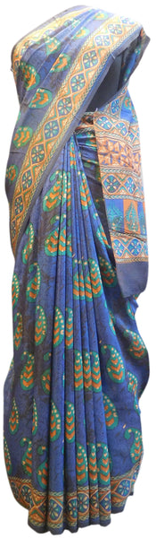 Multicolor Designer Wedding Partywear Pure Crepe Hand Brush Reprinted Kolkata Saree Sari RP159