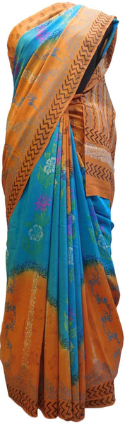Multicolor Designer Wedding Partywear Pure Crepe Hand Brush Reprinted Kolkata Saree Sari RP18