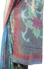 Multicolor Designer Wedding Partywear Pure Crepe Hand Brush Reprinted Kolkata Saree Sari RP258