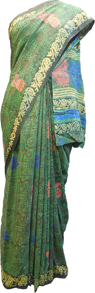 Multicolor Designer Wedding Partywear Pure Crepe Hand Brush Reprinted Kolkata Saree Sari RP261