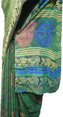 Multicolor Designer Wedding Partywear Pure Crepe Hand Brush Reprinted Kolkata Saree Sari RP261